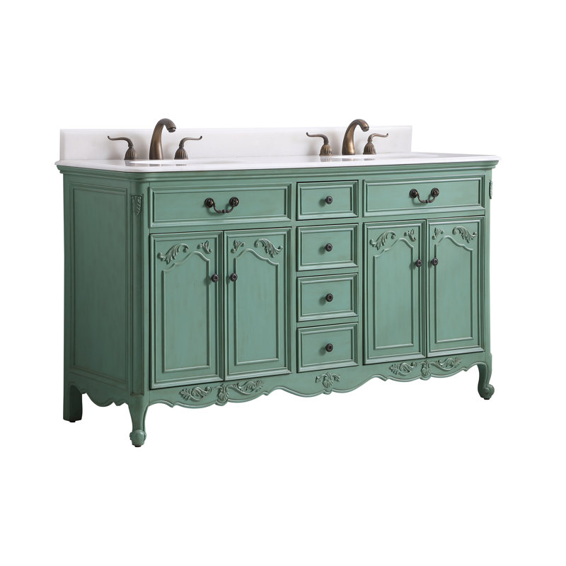 Ensemble de meuble-lavabo double 60 po Angelique, Sarcelle, Blanc