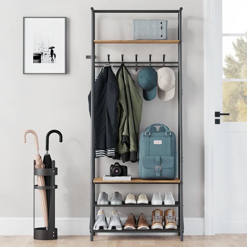 Multifunctional Coat Rack Shoe Bench with 5 Hooks - Ideal Hall Tree for Entryway Storage and Bedroom Organization