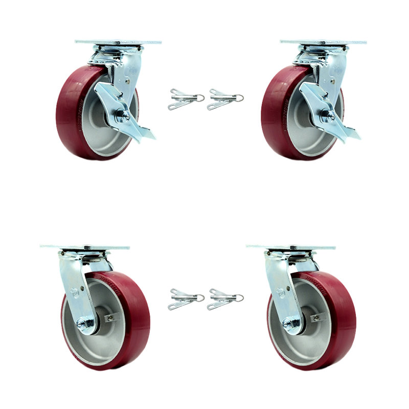 Ensemble de roulettes en poly 6 sur 6 avec roulements à rouleaux et 4 freins pivotants / SCC-30CS620-PAR-TLB-BSL-2-BSL-2