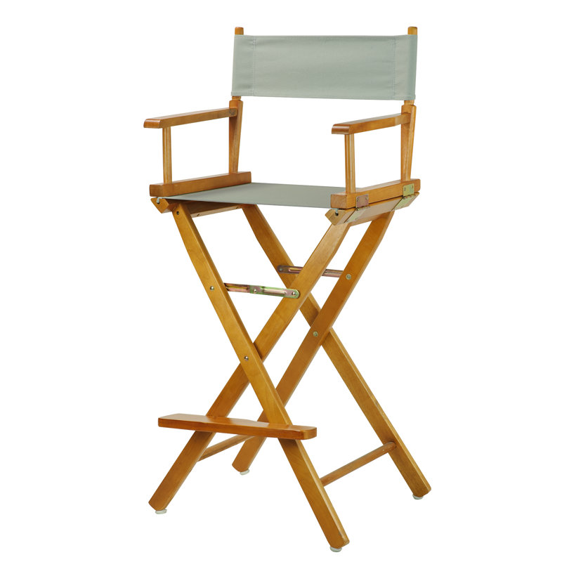 30" Folding Director Chair with Canvas, Gray, Honey Oak