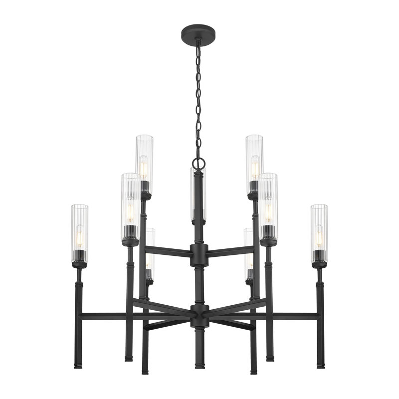Lustre 9 lumières noir mat Granton, Noir mat