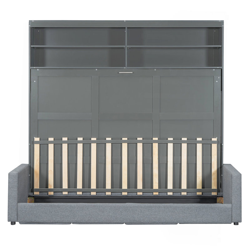 Grand lit escamotable mural avec canapé, gris, Gris