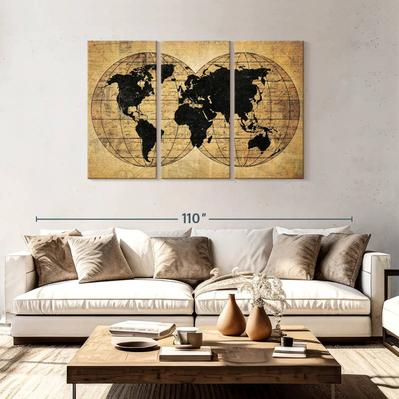 Carte du monde Aliaz Old Globe, H 48 po x l 74 po