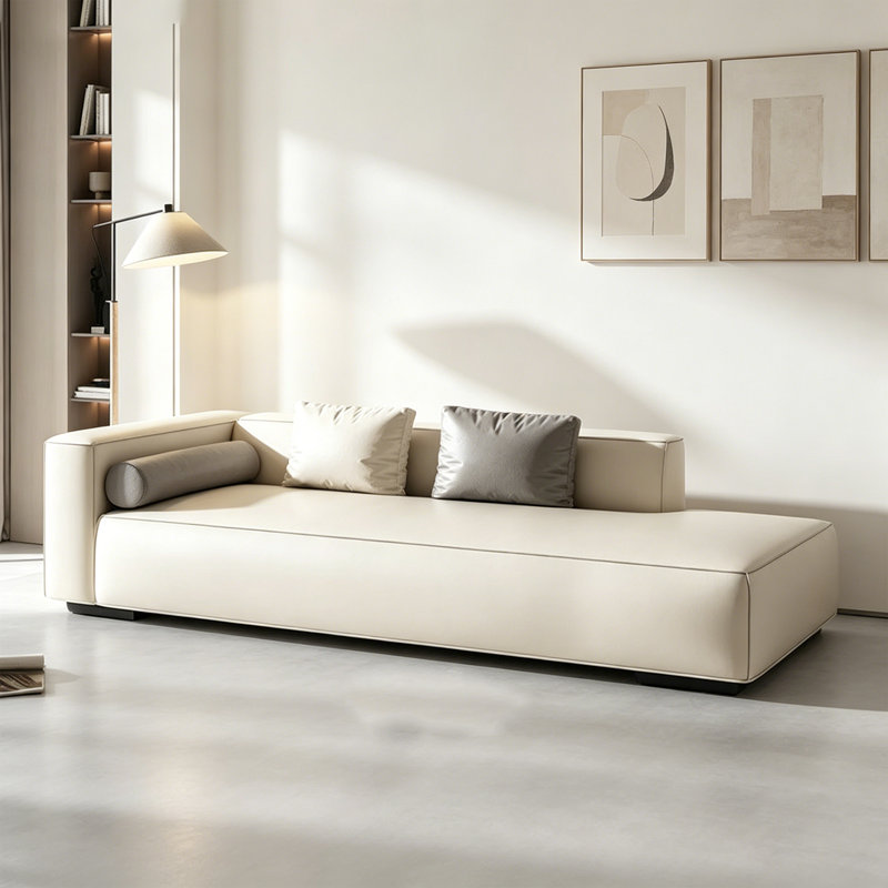 Chaise longue moderne en similicuir beige moderne