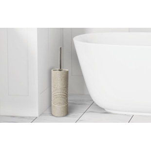 Gray Stoneware Toilet Bowl Brush and Holder - Sleek Round Shape for Stylish and Practical Bathroom Cleaning