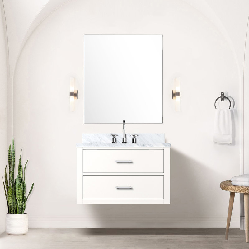 30 po X 22 po avec meuble-lavabo avec comptoir en marbre et comptoir avec miroir, White