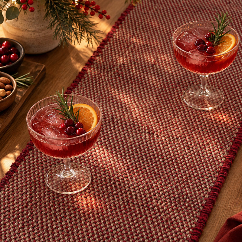 Chemin de table en coton Jute, L 48 po, Jute-Red