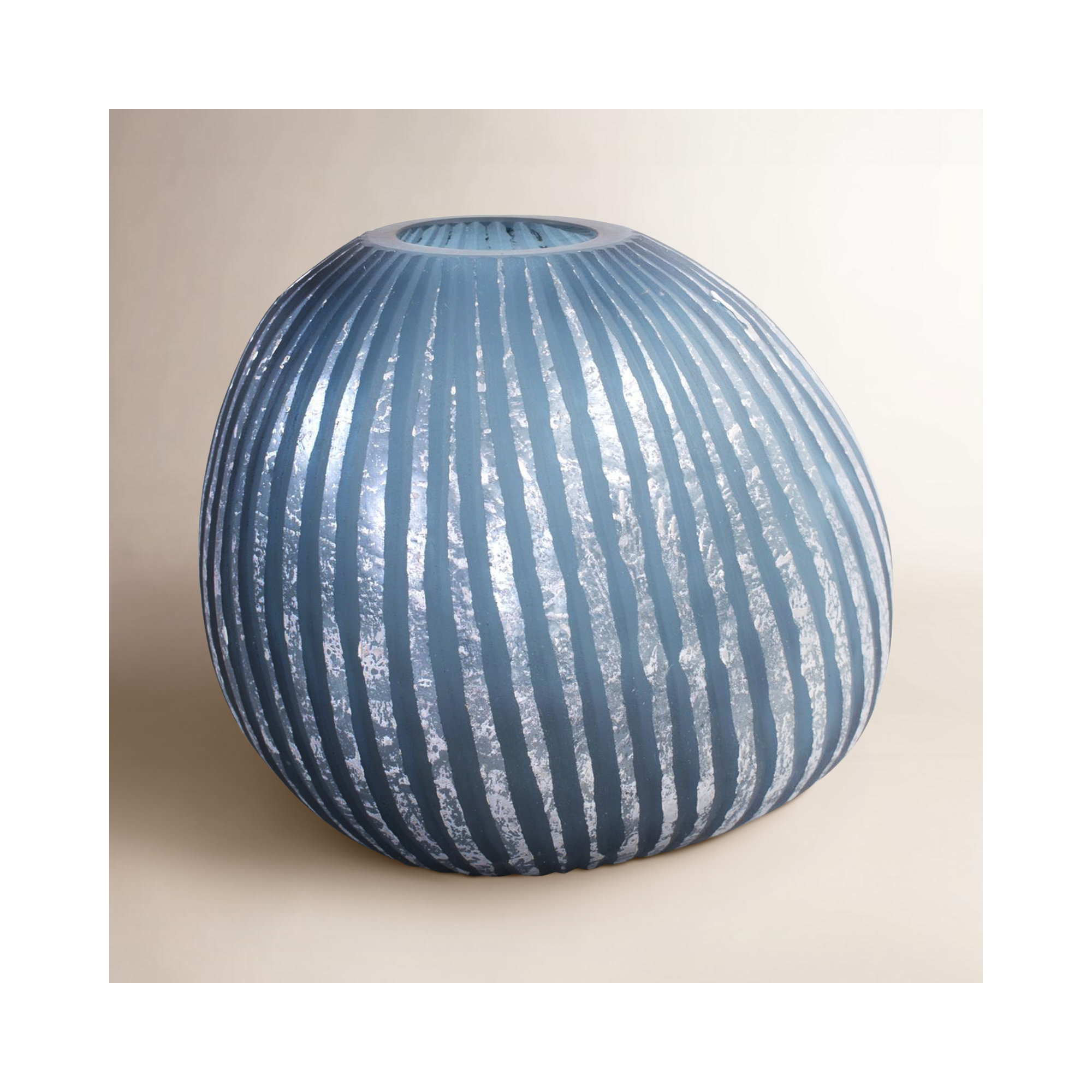 Yale Blue Asymmetrical Glass Vase- Large, 7.5" H x 8.75" W x 6.75" D