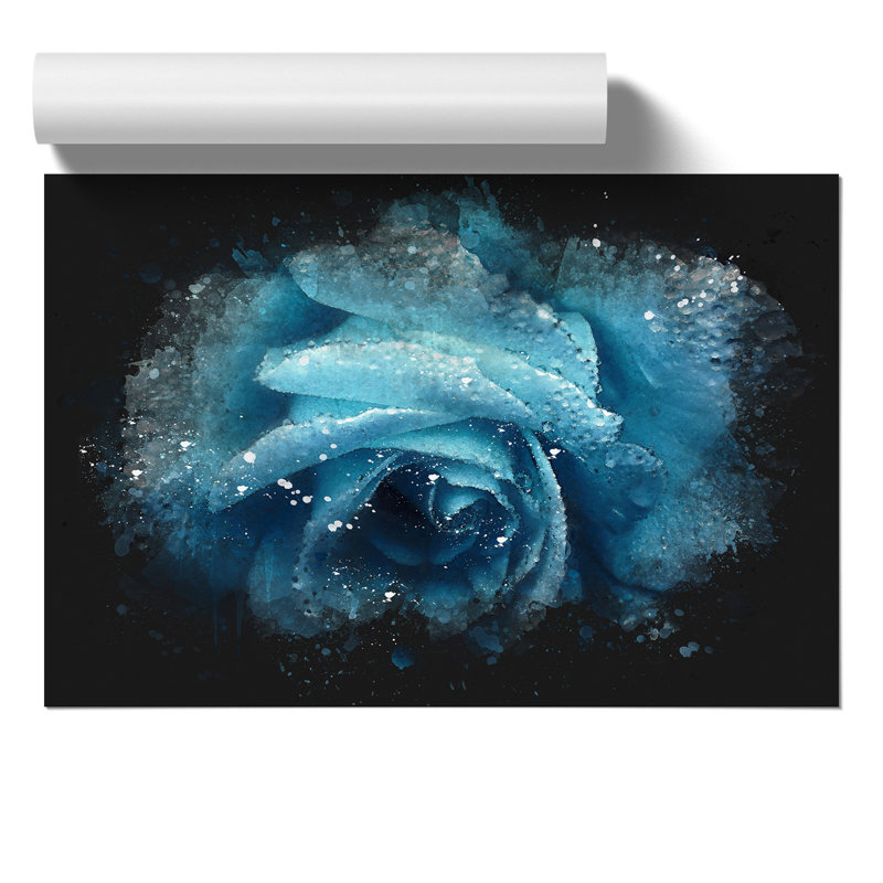 Blue Rose Flower Paint Splash - Frameless Print, 21cm H x 30cm W x 0.1cm D