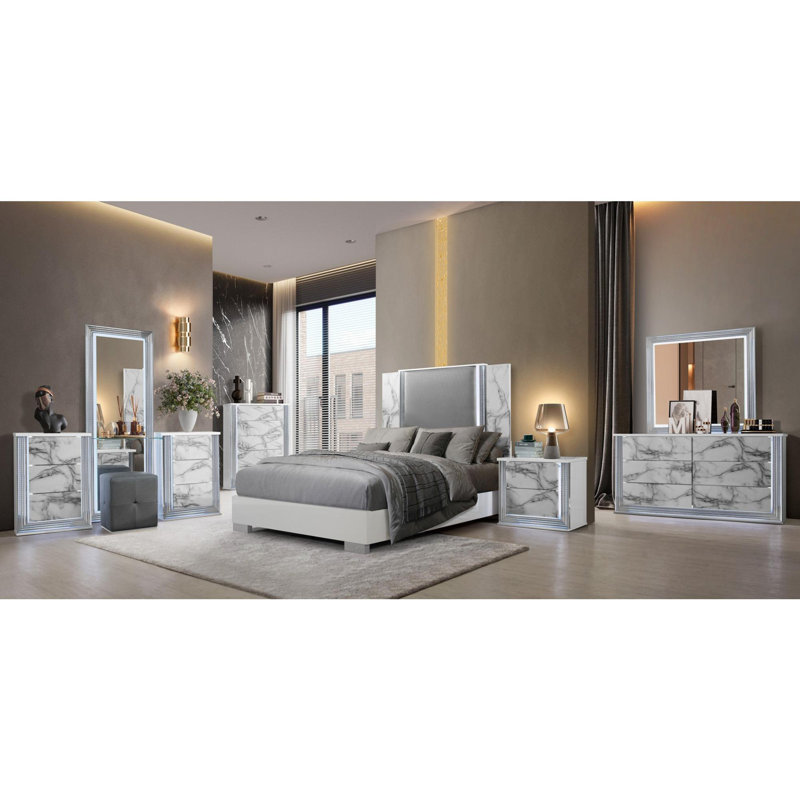 WHITE MARBLE MIRROR WITH LED