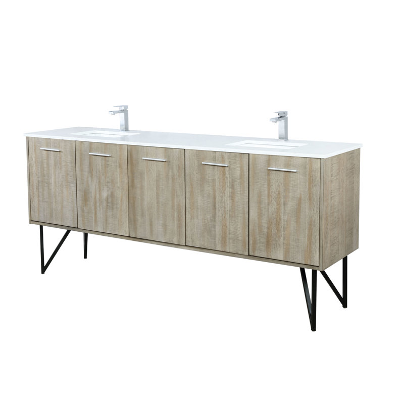 Ensemble de meuble-lavabo double avec robinet l 80 po x P 20 po Lancy, Marbre de culture blanc