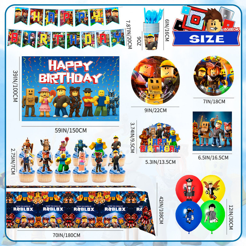 112 pièces décorations de fête Roblox, ensembles de vaisselle Roblox Birthday Decorations