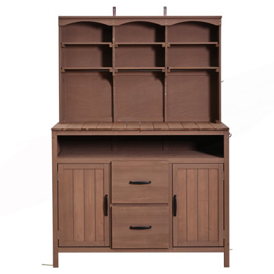 Large Potting Bench, Multi-Functional Outdoor Patio Kitchen Island With Hutch