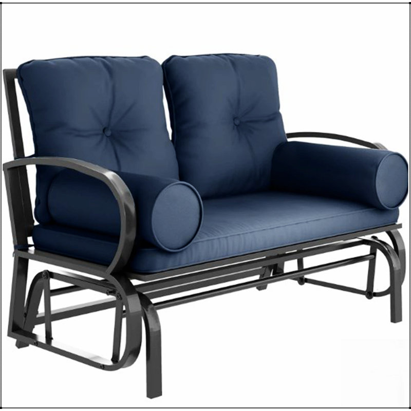 Balancelle double pour patio avec structure en acier, coussins et accoudoirs coussinés pour une assise extérieure confortable