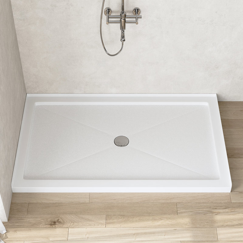 DeerValley 60" Shower Base in White with Single Threshold Shower Pan, Non-slip Design, 3.5" H x 60" W x 36" D