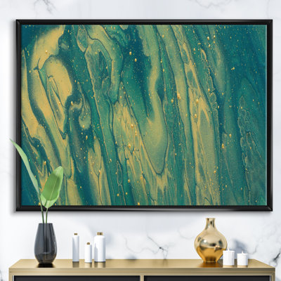 Emerald Green and Gold Marble  Painting Print on Canvas