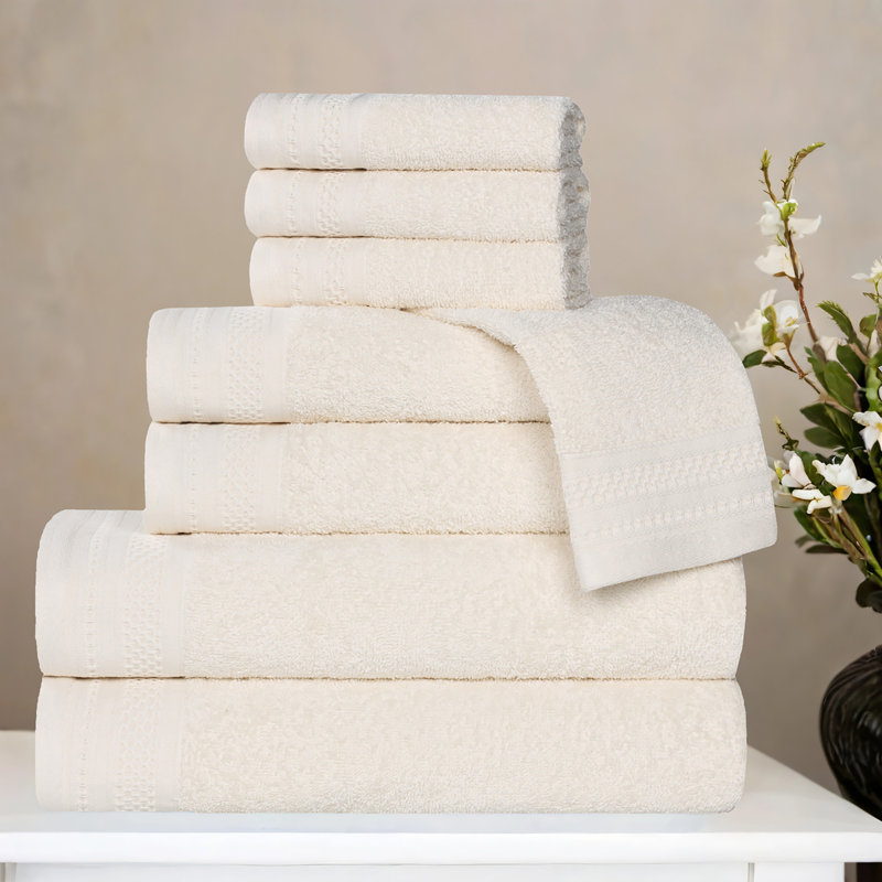 Ivory Honeycomb Textured Cotton 8 Piece Towel Set