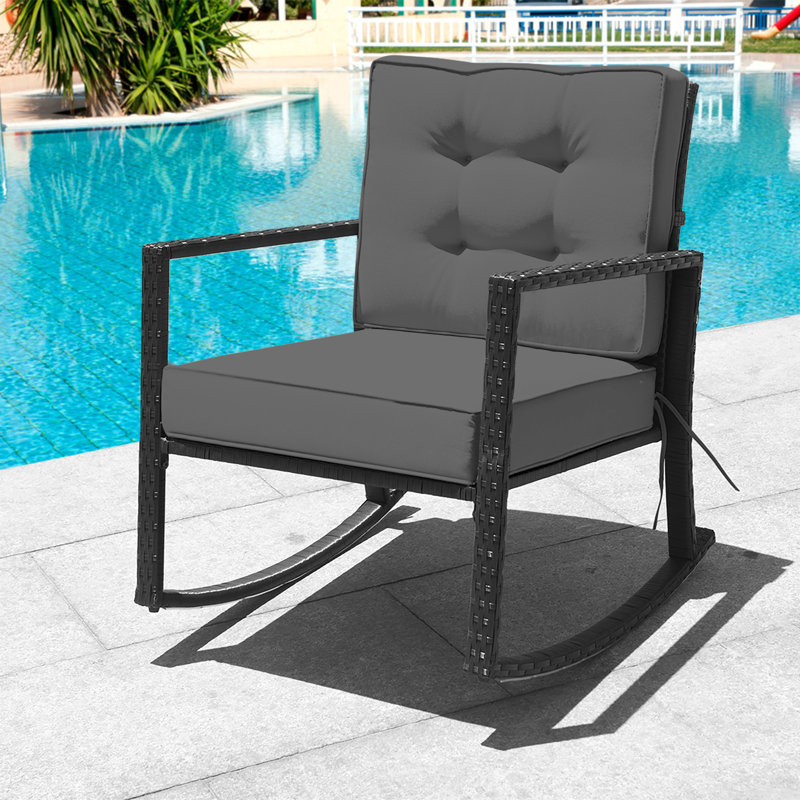 Gray Iron Frame Rocking Armchair with Cushions, Set of 2