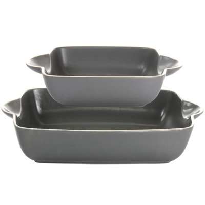 Gibson Home Rockaway 2 Piece Stoneware Nesting Bakeware Set In Grey