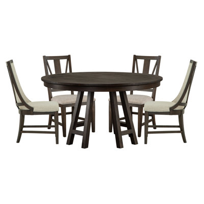 Lyndsey 52" Round Dining Table With 2 Side Chairs And 2 Host Chairs