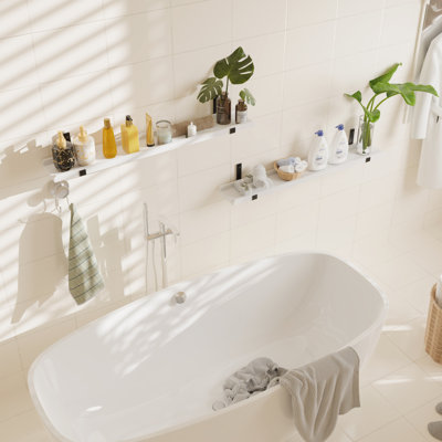 Tablettes flottantes en bois naturel avec rebord, tablettes murales flottantes blanches de 40 po de long avec support en métal, ensemble de 2 tablettes murales à tablettes pour le salon, la chambre à coucher et la cuisine.