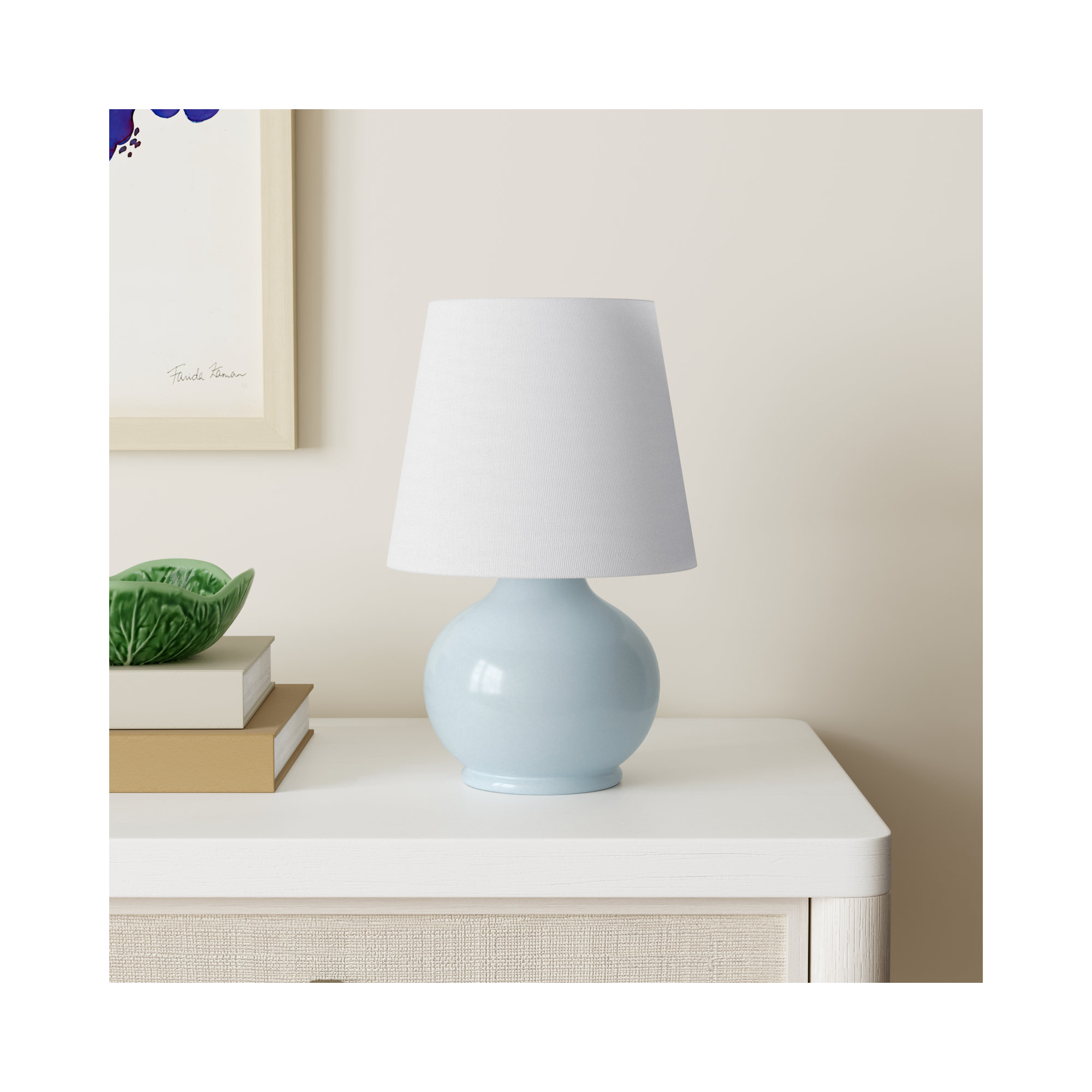 Drum Shade Lamp, 13'' H X 8'' W X 8'' D, Blue