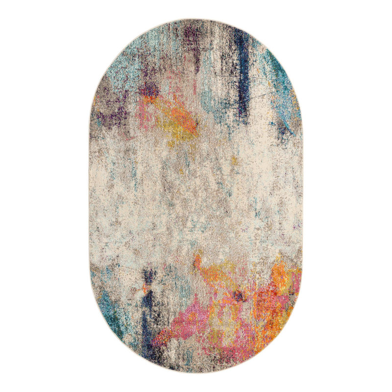 Keimar Washable Abstract Indoor Rug, Oval 5' x 8'