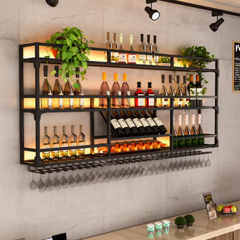 Wall mounted wine rack, Black, 35.4" H x 78.7" W x 9.8" D