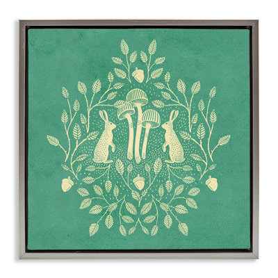 "Turquoise Botanical Rabbits", art mural sur toile flottante par Katie O'Shea