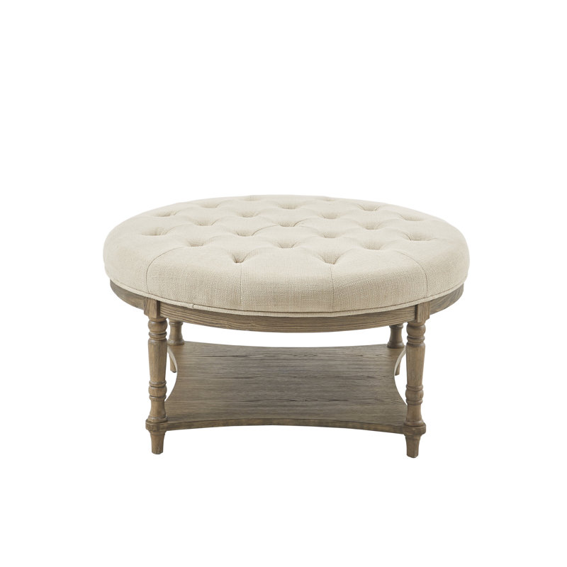Martha Stewart Cedric Tufted Round Ottoman with Storage, Beige