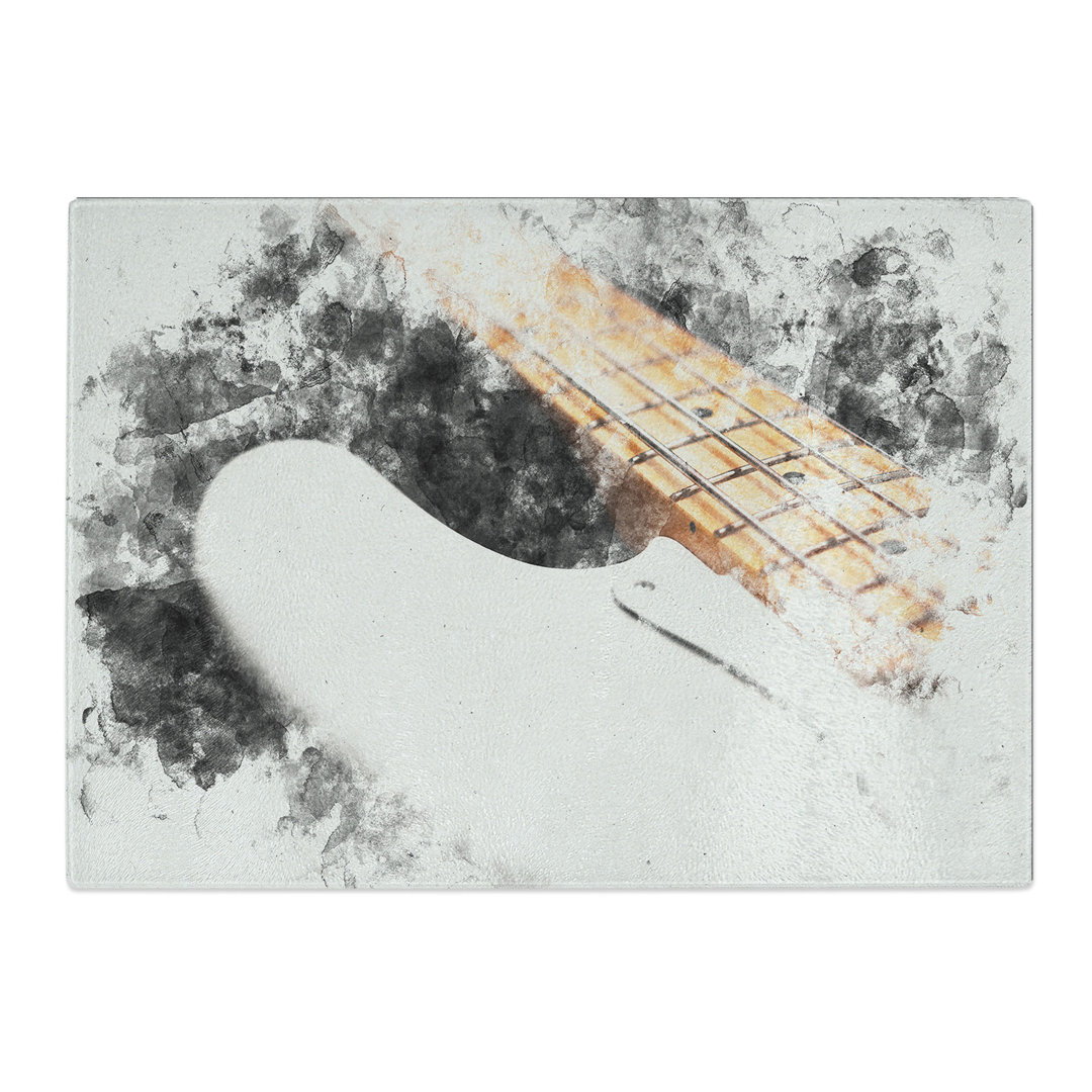 Tempered Glass Strings of a White Bass Guitar Chopping Board