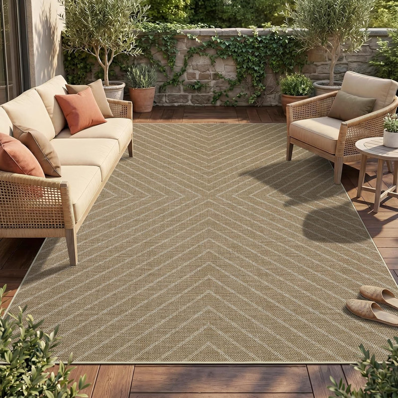 Tapis linéaire lavable pour l'intérieur et l'extérieur, 8 x 10 pi (beige)