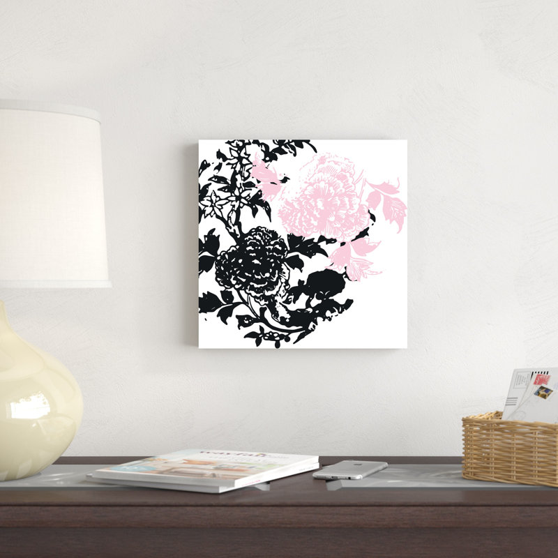 Graphique fleur rose noir, H 12 po x l 12 po