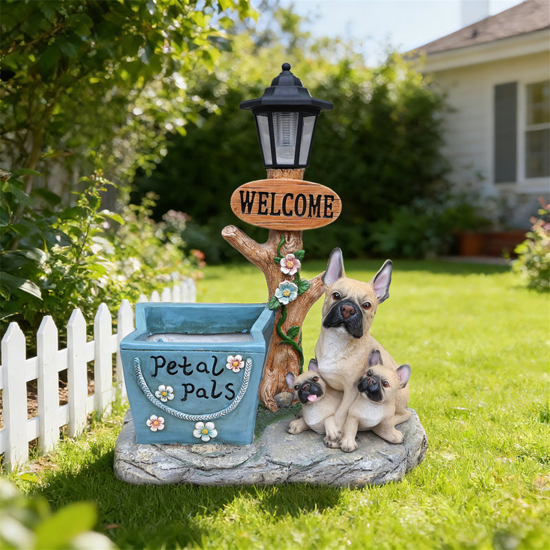 Statue d'extérieur d'extérieur famille de bouledogue français