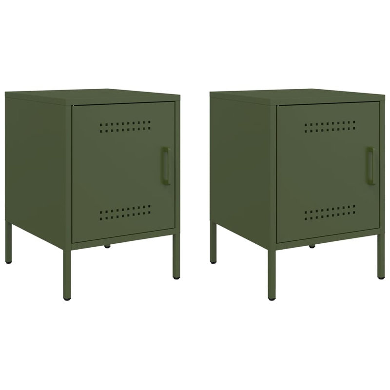 Prinsh 36 cm W Steel Bedside Table, Olive Green