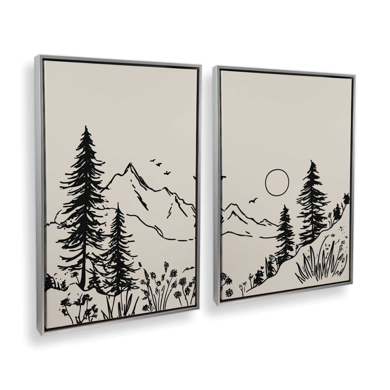Whispering Peaks v3, ensemble de 2 impressions, 18 po x 12 po, Cadre flottant en chrome poli