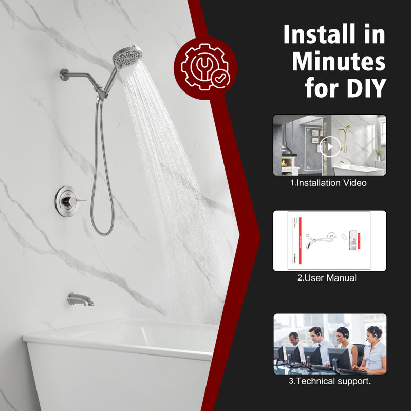 SUMERAIN Tub and Shower Trim Kit with Filtered Handheld Shower Head-Softening VC, 6 Settings Spray Modes Shower Faucet