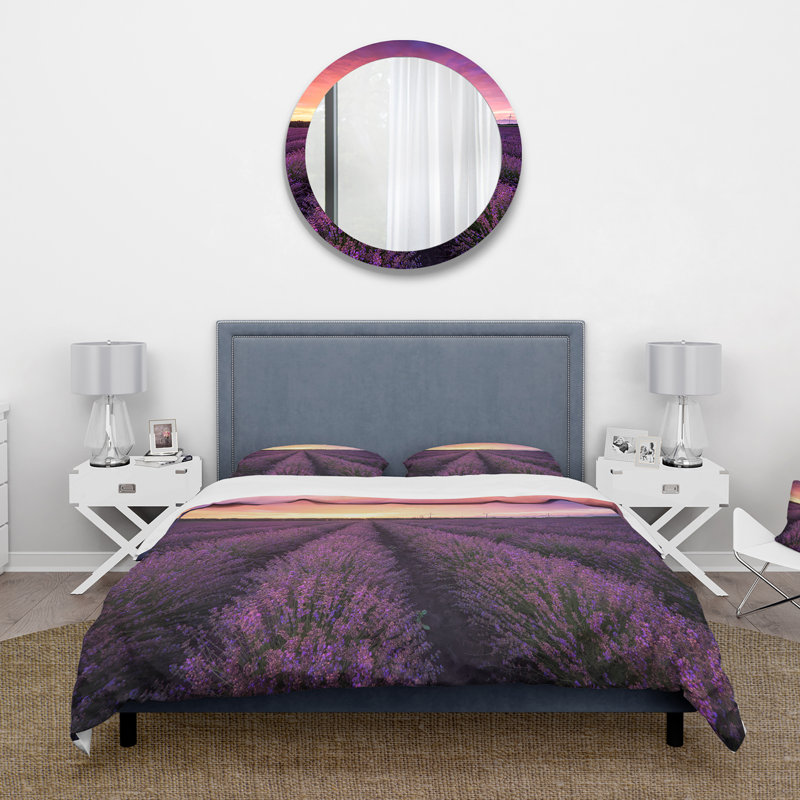 Ensemble de housse de couette floral en polyester microfibre Sunrise & Dramatic Clouds Over Lavender