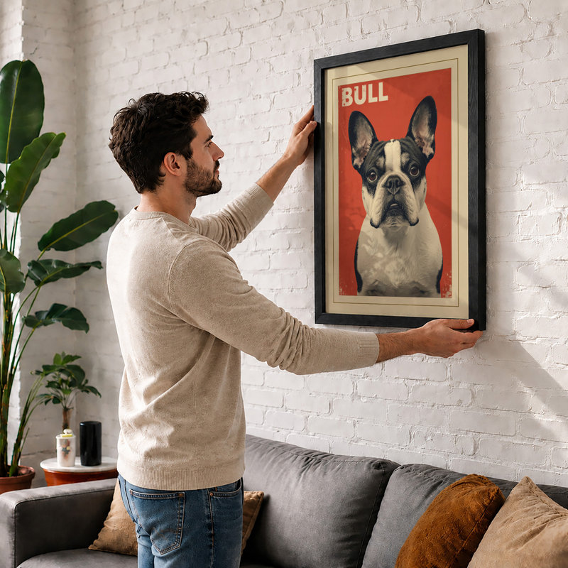 Bold Bulldog Retro - Framed Print, Walnut, A3 - 42.0 x 29.7 cm