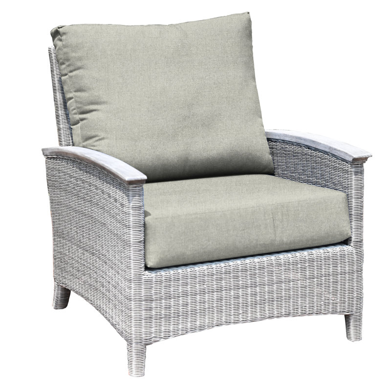 Bella Wicker Teak Outdoor Lounge Chair, Gray, Canvas Granite Sunbrella® Canvas