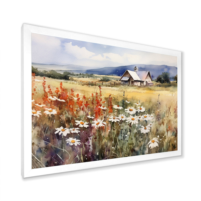 «Green Green Meadow At The Farm I», impressions sur toile florales, H 34 po x l 44 po x P 1,5 po, Cadre photo blanc