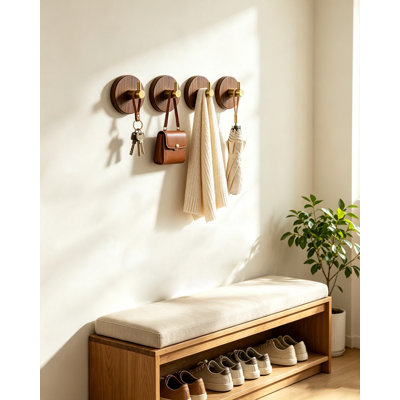 Wooden Wall Hooks, Natural Wood Hook Coat Rack, set of 4