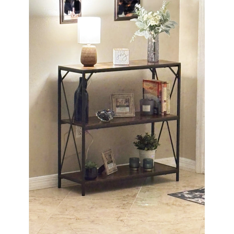31.49" 3-Tier Industrial Console Table with Double-X Metal Frame, Entryway Sofa Storage Table for Living Room Office