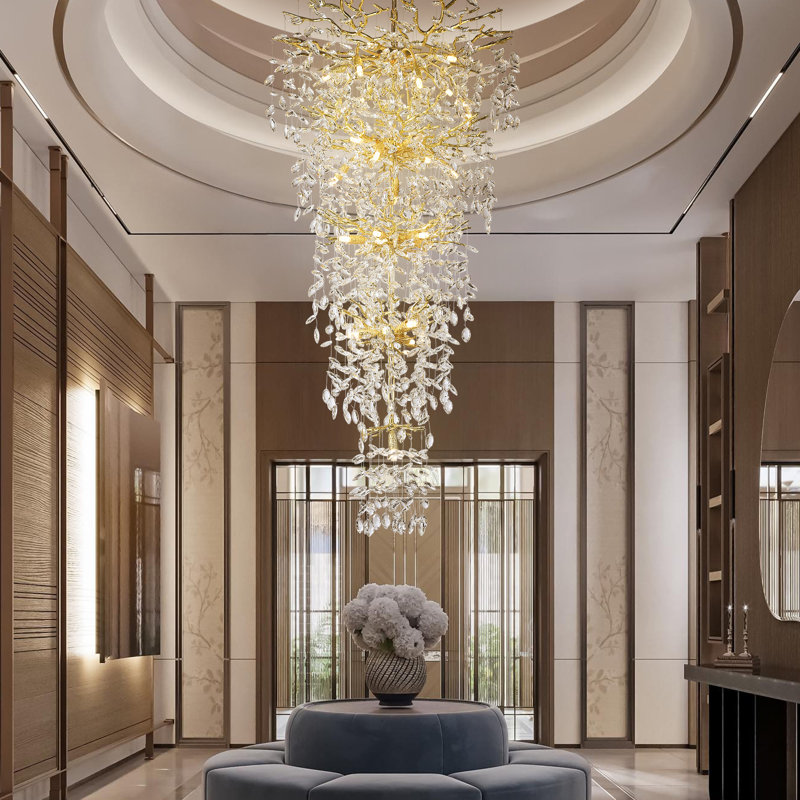 Lustre en cristal à DEL, Doré, H 63 po x l 30 po x P 30 po