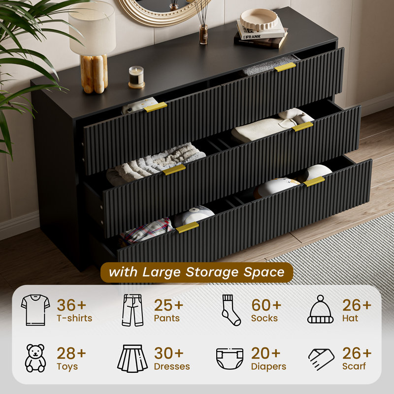 6 - Drawer Dresser, 55.1" W, Black