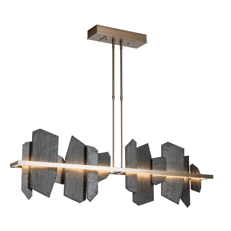 Ardesia 1 - Light Kitchen Island Linear LED Pendant with Slate Accents, Soft Gold