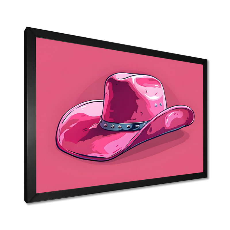 Décoration murale chapeau de cowboy rose, Toile encadrée noire simple, H 30 po x l 40 po x P 1,5 po