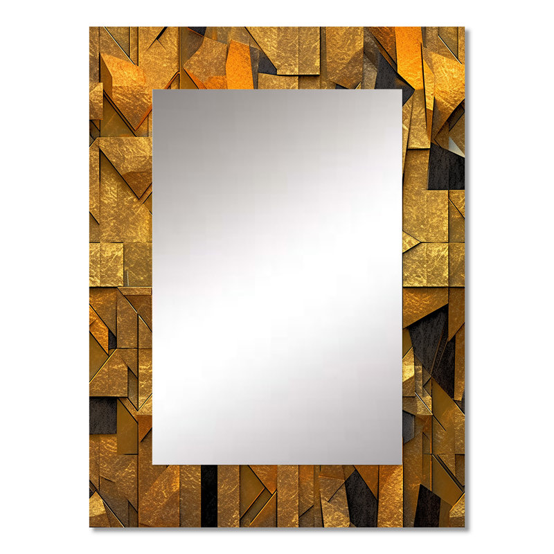 Gold Black Fractal Tide VI - Fractals Mirror, Gold Decorative Wall Mirror, Printed Metal Art, 32" x 24"