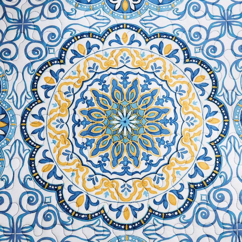 Housse de lit de jour bleue - réversible 6 pièces, avec imprimé médaillon et revers rayé, taille simple, housse, 1, 3 taies décoratives, coussin décoratif, pièce réversible lavable à la machine, envers pour matelas