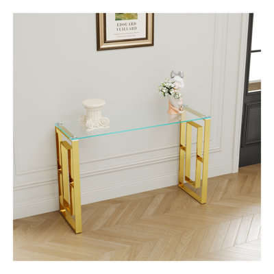 Console en verre d'acier inoxydable, table d'appoint Meal Golden